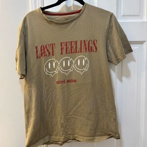 Tan Graphic Tee with Red Print